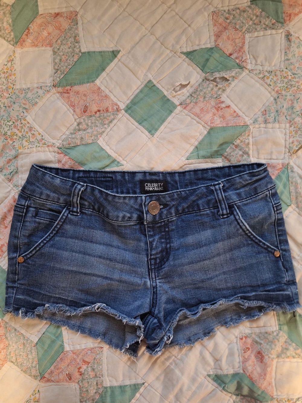 Celebrity Pink Distressed Blue Denim Cutoff Shorts